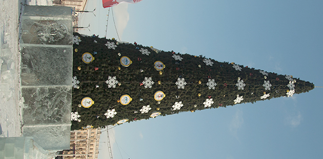 Световое новогоднее оформление городской елки города Челябинска